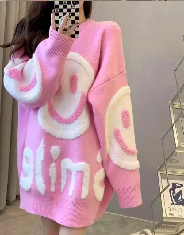Pink Smiley Face Sweater 2