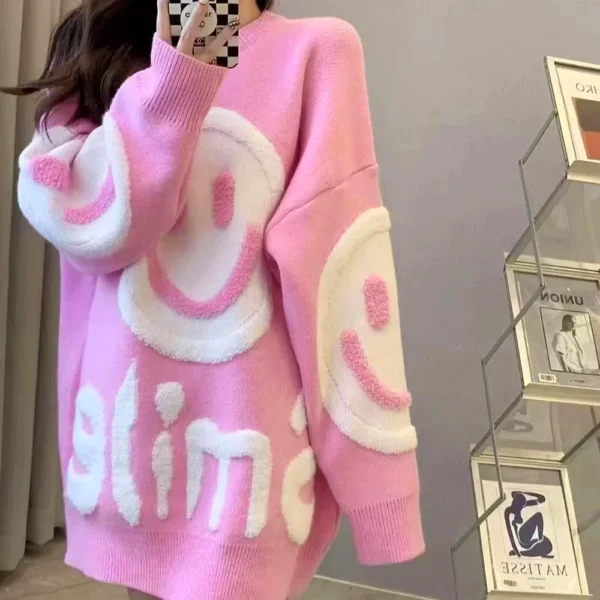 Pink Smiley Face Sweater 9