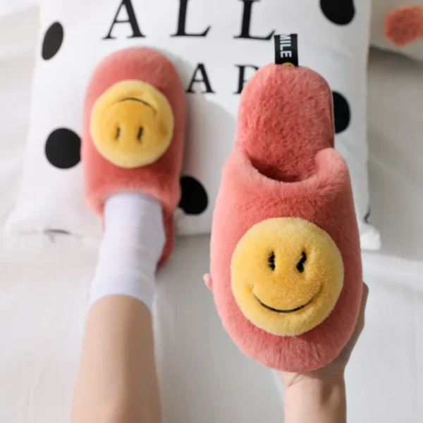 Fur Smiley Face Slippers